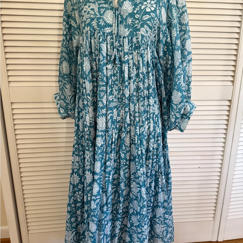 Daughters of India Teal and White Floral Dress